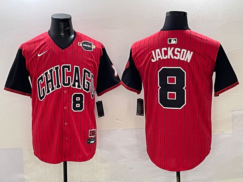 Men Chicago White Sox #8 Jackson Red Stripe Joint Name Nike 2025 MLB Jersey style 34
